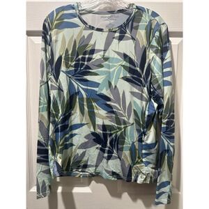 Hang Tan Swim Top Women's Size XL Mint Blue Leaf Print UPF 50+ Pocket Sun Pool